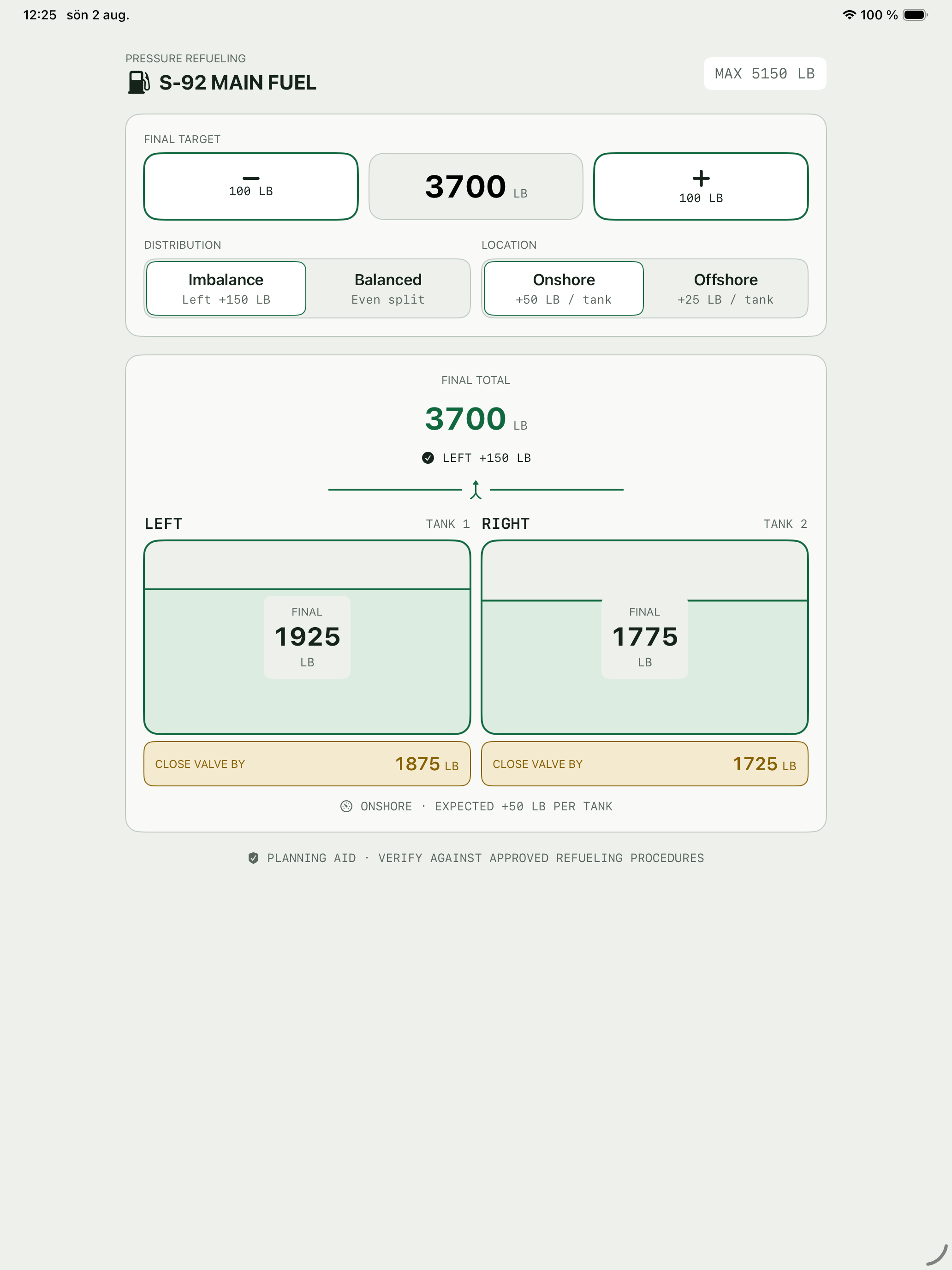 Fuel Imbalance running on iPad